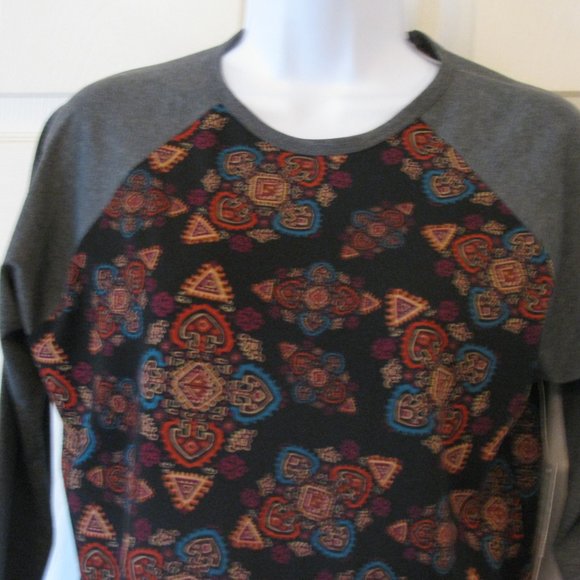 * 2/$15 LuLaRoe Randy Top XS NWT Black Yellow Orange Classic Print New - Picture 2 of 4